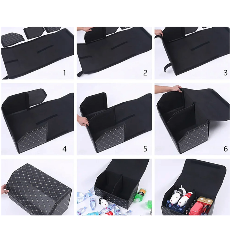 Organiseur de coffre cuir PU pliable avec couvercle