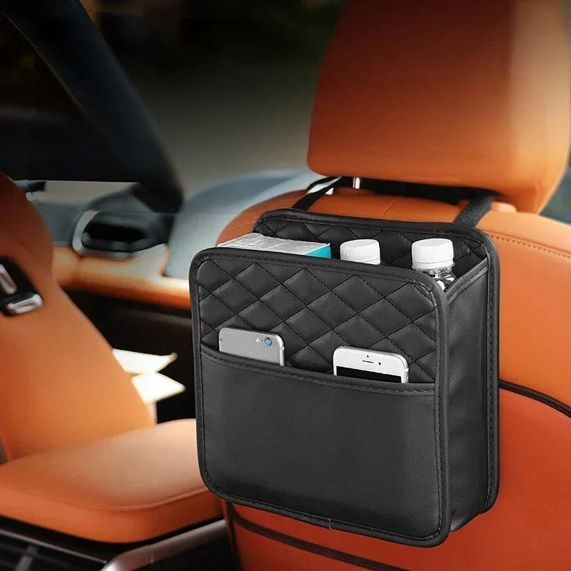 Sac de rangement dossier siège auto en cuir – poubelle