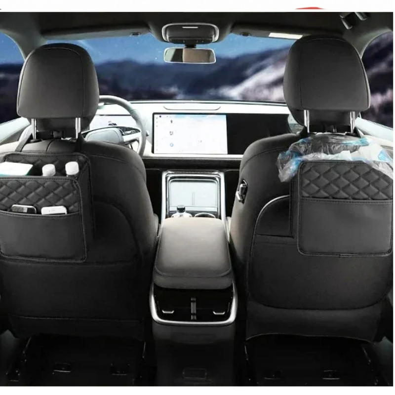 Sac de rangement dossier siège auto en cuir – poubelle
